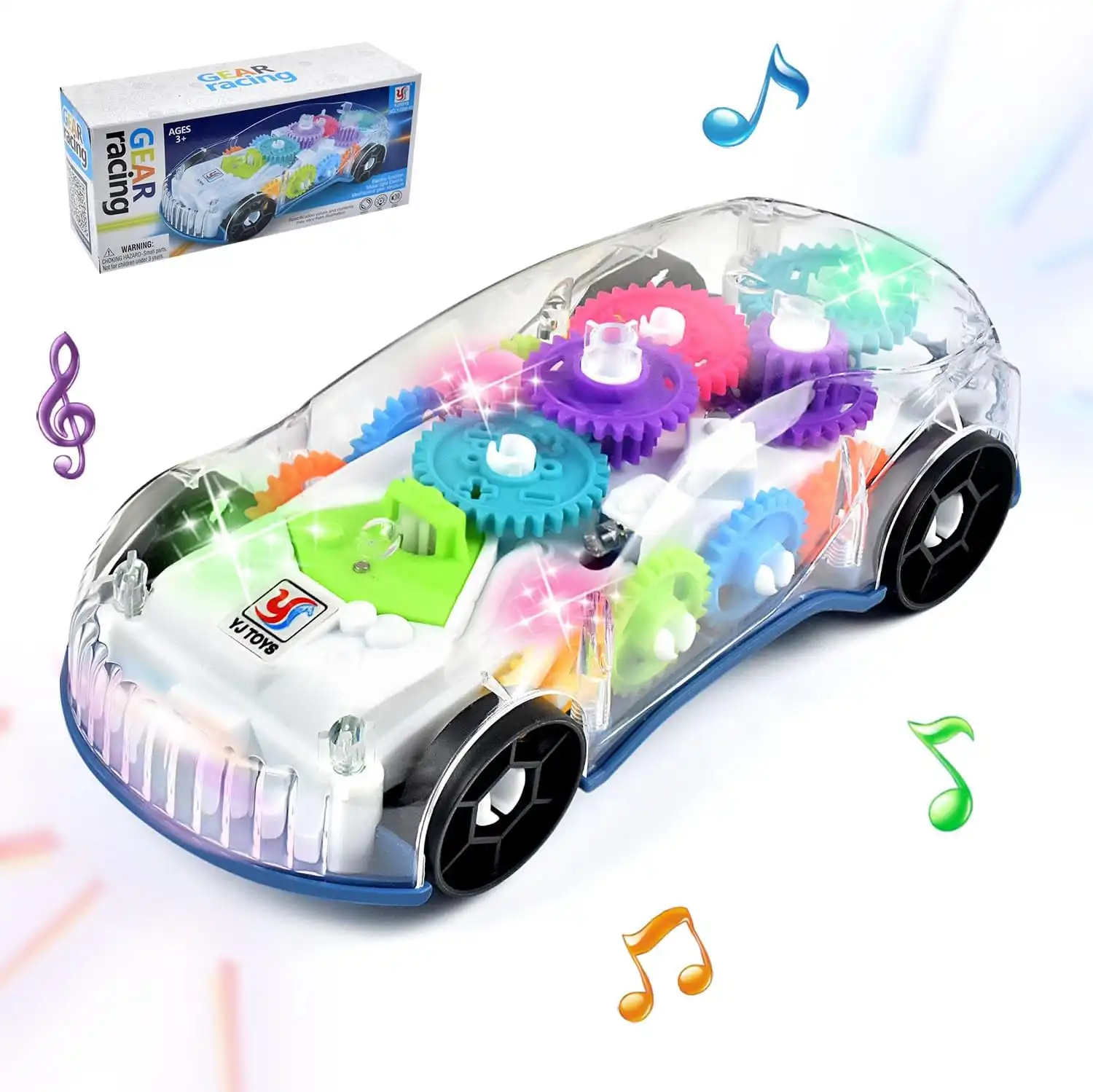 360 Rotating Transparent Concept Racing Car 3D Flashing Led Light Music for Kids Electric Cars